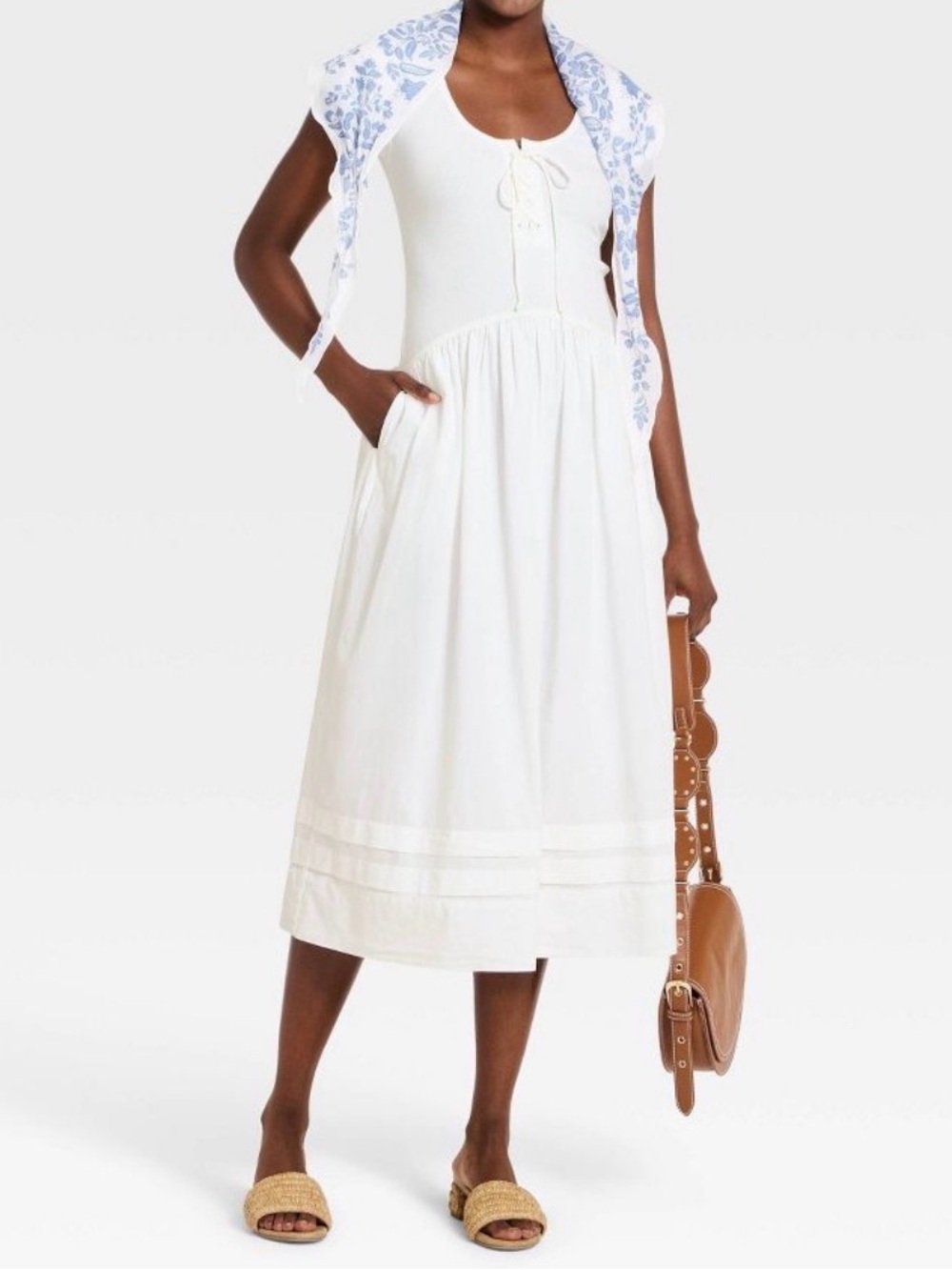 Universal Thread Women’s White Western Boho Cottagecore Maxi Dress Short Sleeve